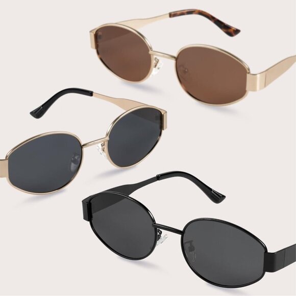 Retro Polarized Black Brown Sunglasses UV400 Protection Oval Metal Soft Frame